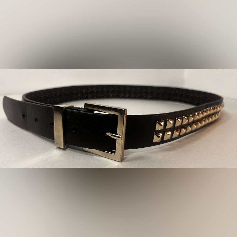 Genuine Leather Rivet Double Studded Black Belt. Size M/L 39”